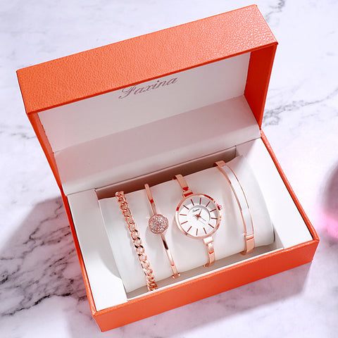 Image of 5pc Rose Gold Diamond Watch Set - Rosecolor