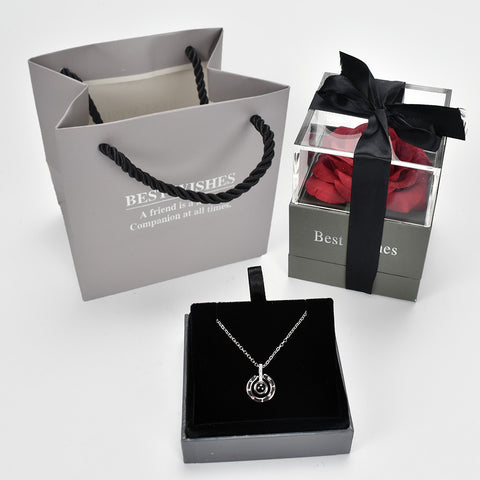 Image of ROSE JEWELRY GIFT BOX - HIDDEN I LOVE YOU LANGUAGES NECKLACE - Rosecolor