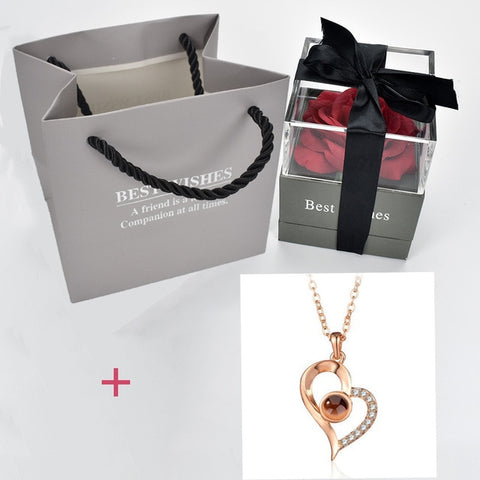Image of ROSE JEWELRY GIFT BOX - HIDDEN I LOVE YOU LANGUAGES NECKLACE - Rosecolor