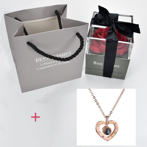 Image of ROSE JEWELRY GIFT BOX - HIDDEN I LOVE YOU LANGUAGES NECKLACE - Rosecolor