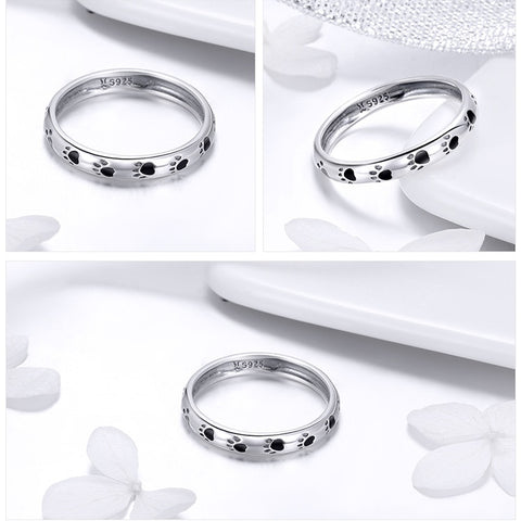 Image of Sterling Silver Stackable Dog Cat Paw Print Ring - Rosecolor