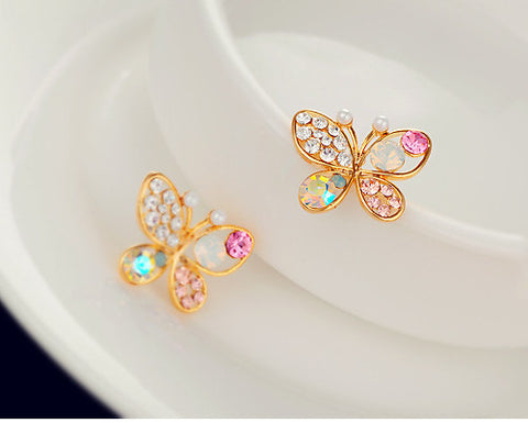 Image of Crystal Pearl Butterfly Earrings - Rosecolor