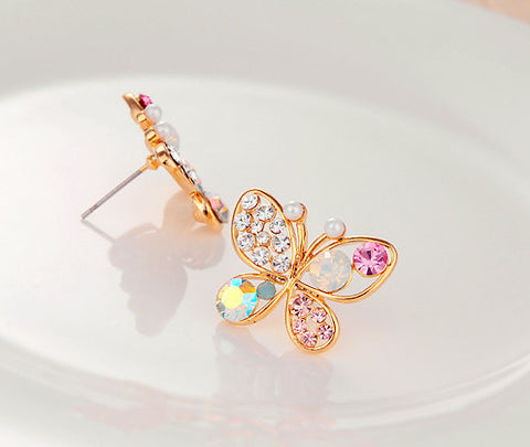 Image of Crystal Pearl Butterfly Earrings - Rosecolor