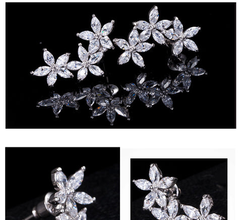 Image of Three Flower Silver crystal Stud Earrings - Rosecolor