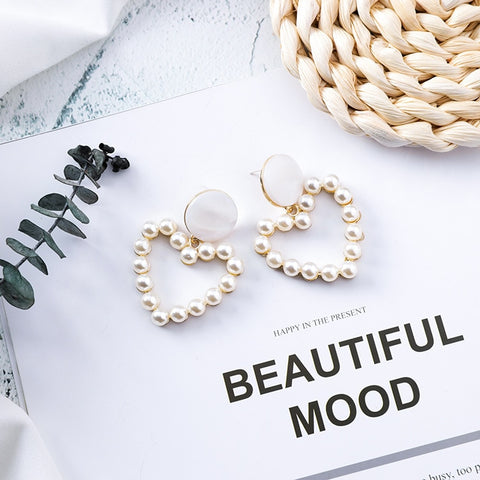 Image of Pearl Heart Oval Earrings - Rosecolor