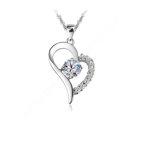 Image of Crystal Heart Silver Necklace - Rosecolor