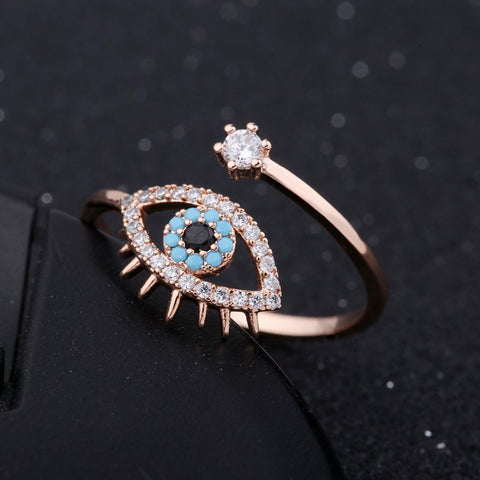 Image of Blue Evil Eye Cubic Zirconia Ring - Rosecolor