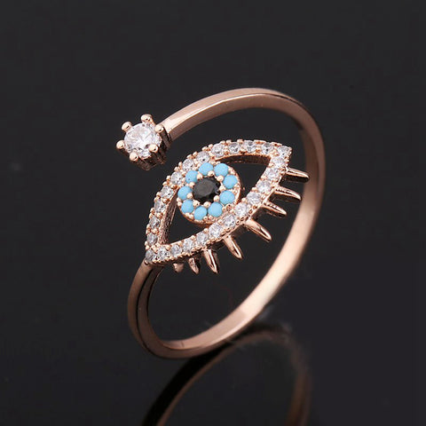 Image of Blue Evil Eye Cubic Zirconia Ring - Rosecolor