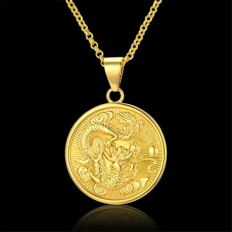 Image of Vintage Gold Dragon Necklace - Rosecolor
