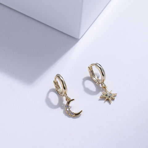 Image of Star & Moon Dangle Earrings - Rosecolor