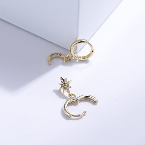 Image of Star & Moon Dangle Earrings - Rosecolor