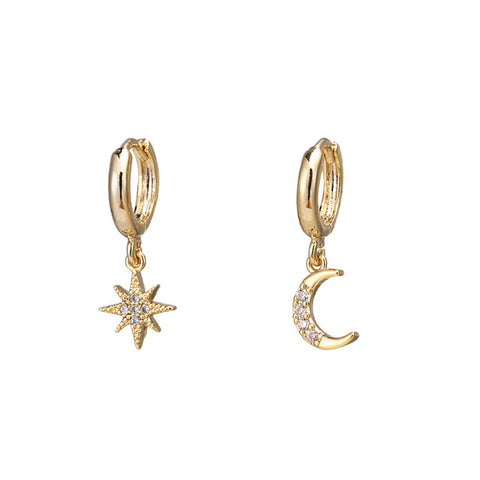 Image of Star & Moon Dangle Earrings - Rosecolor