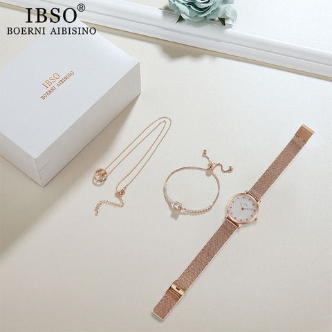 Image of Women's Quartz Watch Set Rose Gold Crystal - Rosecolor