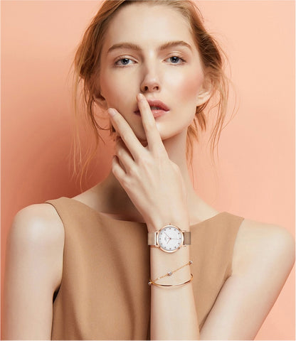 Image of Women's Quartz Watch Set Rose Gold Crystal - Rosecolor