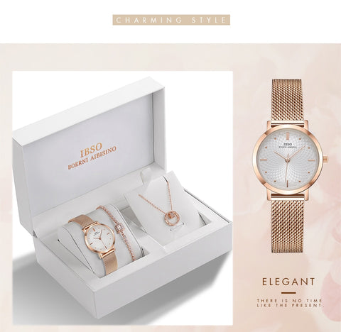 Image of Women's Quartz Watch Set Rose Gold Crystal - Rosecolor