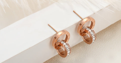 Image of Roman Numerals Rose Gold Stud Earrings - Rosecolor