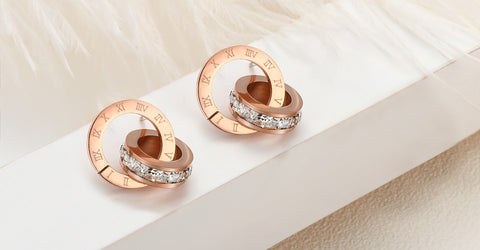 Image of Roman Numerals Rose Gold Stud Earrings - Rosecolor