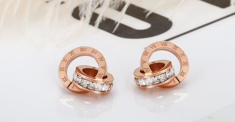 Image of Roman Numerals Rose Gold Stud Earrings - Rosecolor