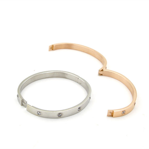 Image of Crystal Love & Crystal Stainless Steel Cuff - Rosecolor