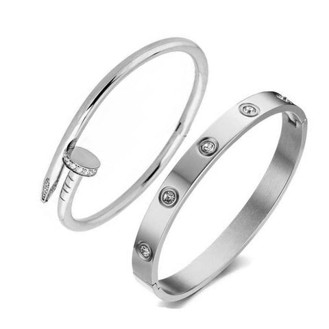 Image of Crystal Love & Crystal Stainless Steel Cuff - Rosecolor