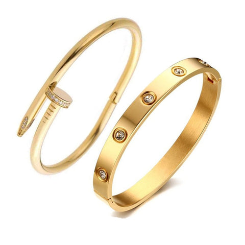 Image of Crystal Love & Crystal Stainless Steel Cuff - Rosecolor