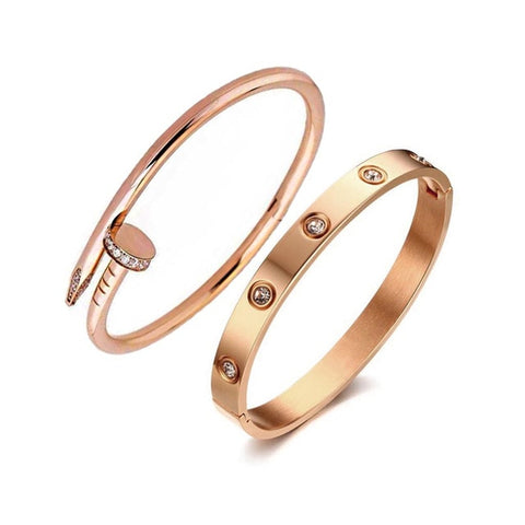 Image of Crystal Love & Crystal Stainless Steel Cuff - Rosecolor