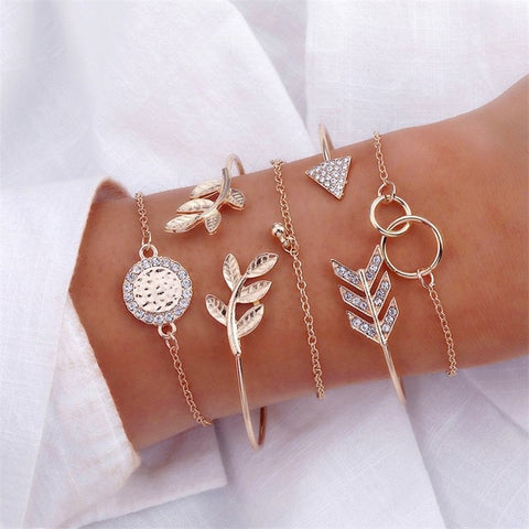 Image of 4 Pcs/set Crystal Leaves Gold Bracelet - Rosecolor