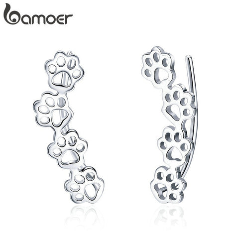 Image of Sterling Silver Pet Paw Print Earrings - Rosecolor