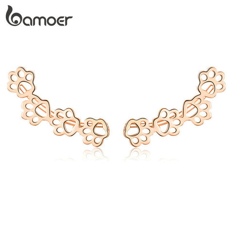 Image of Sterling Silver Pet Paw Print Earrings - Rosecolor