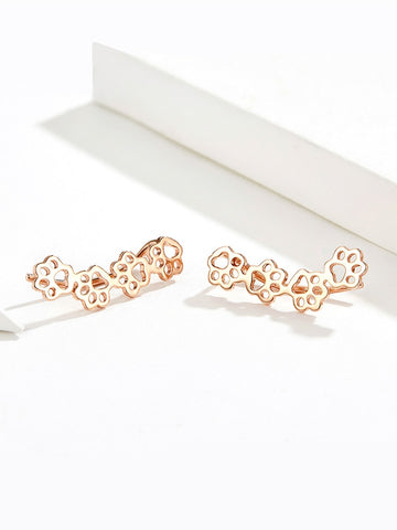 Image of Sterling Silver Pet Paw Print Earrings - Rosecolor