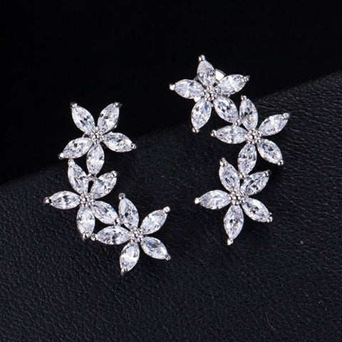 Image of Three Flower Silver crystal Stud Earrings - Rosecolor