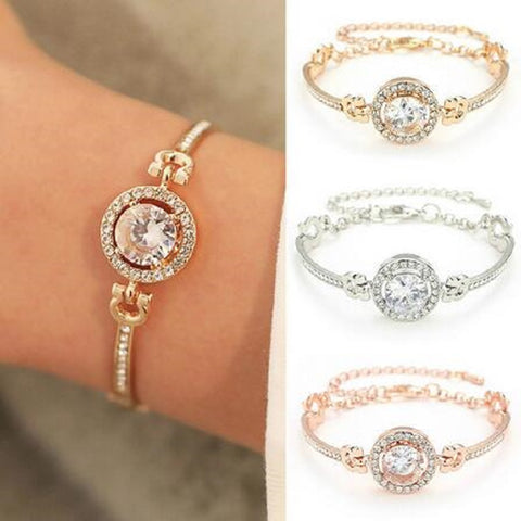 Image of Rhinestone Charm Bracelet Gold Silver Rose - Rosecolor