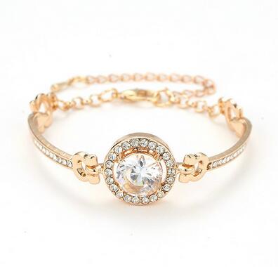 Image of Rhinestone Charm Bracelet Gold Silver Rose - Rosecolor