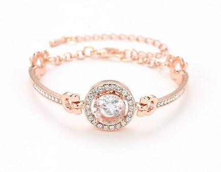 Image of Rhinestone Charm Bracelet Gold Silver Rose - Rosecolor