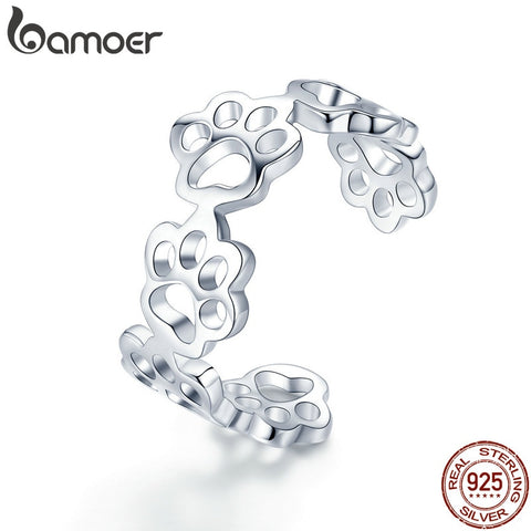 Image of Sterling Silver Cat Dog Paw Print Ring - Rosecolor
