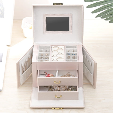 Image of Elegant Multi-Function Leather Jewelry Box - Rosecolor