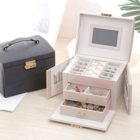 Image of Elegant Multi-Function Leather Jewelry Box - Rosecolor