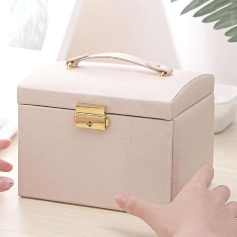 Image of Elegant Multi-Function Leather Jewelry Box - Rosecolor