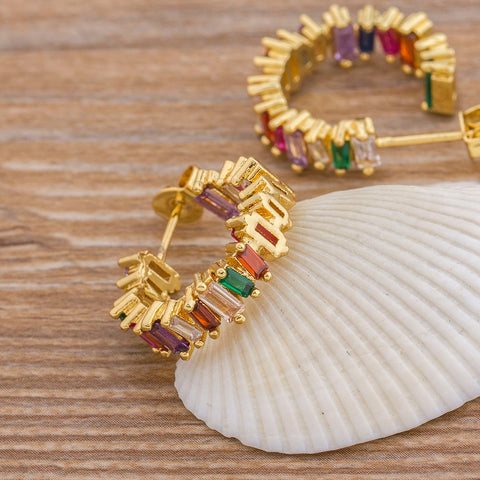 Image of Rainbow Crystal Zircon Stone Earrings - Rosecolor