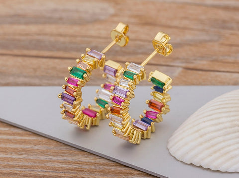 Image of Rainbow Crystal Zircon Stone Earrings - Rosecolor
