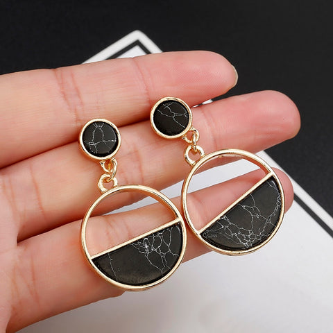 Image of Round Stud Earrings Black Stone Earrings - Rosecolor