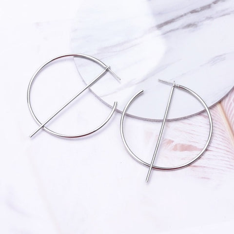 Image of Round Geometric Hoop Earrings - Rosecolor