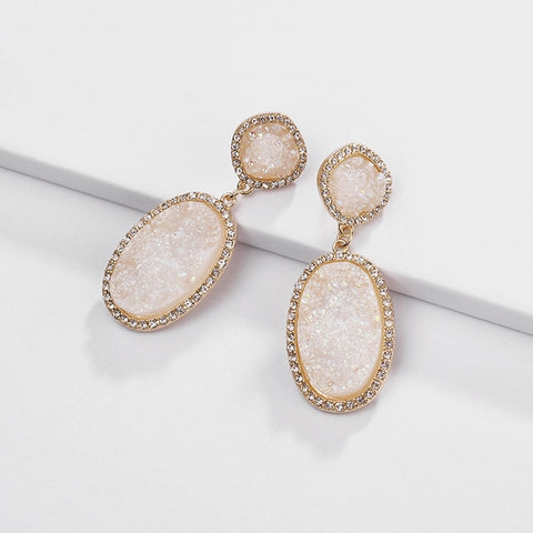 Image of Oval Quartz Drop Earrings - Rosecolor