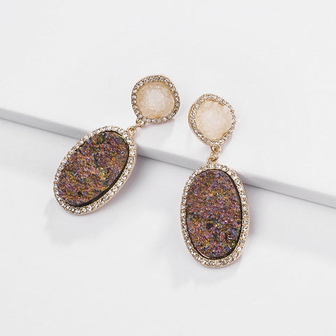 Image of Oval Quartz Drop Earrings - Rosecolor