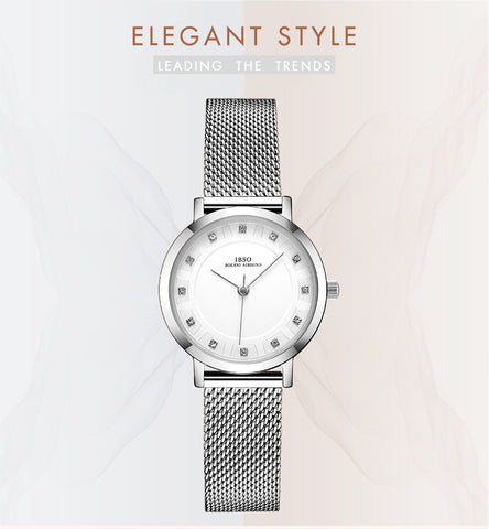 Image of Women's Silver Mesh Stainless Steel Strap Watch - Rosecolor