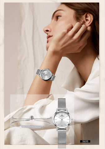 Image of Women's Silver Mesh Stainless Steel Strap Watch - Rosecolor