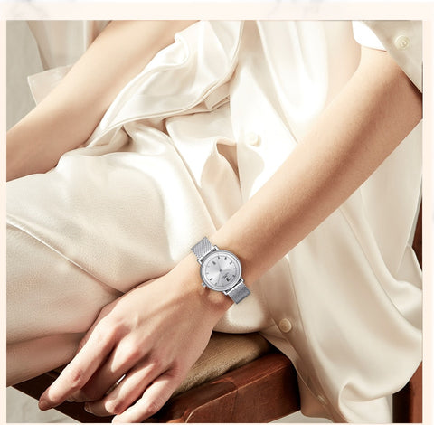 Image of Women's Silver Mesh Stainless Steel Strap Watch - Rosecolor