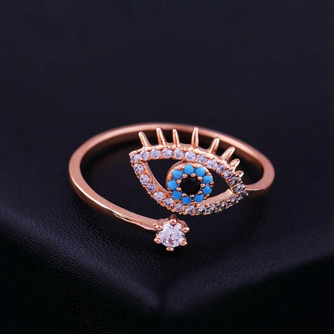 Image of Blue Evil Eye Cubic Zirconia Ring - Rosecolor