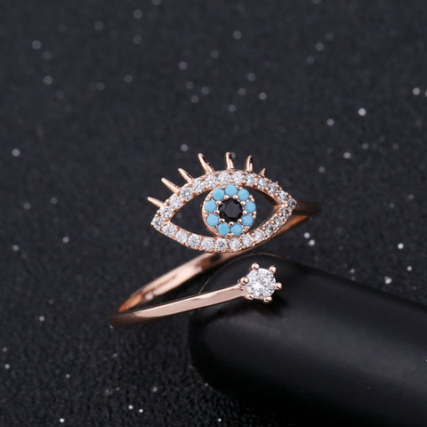 Image of Blue Evil Eye Cubic Zirconia Ring - Rosecolor