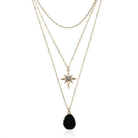 Image of Rhinestone Star 3 Layer Necklace - Rosecolor